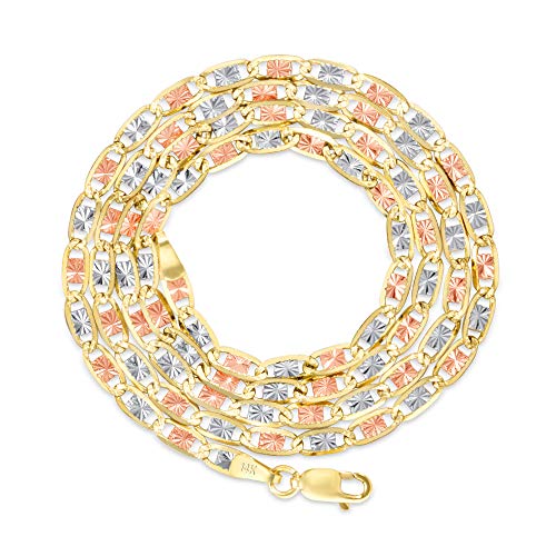 Nuragold 14k Solid Tri Color Gold Valentino 3mm Anchor Link Chain Bracelet - 8"