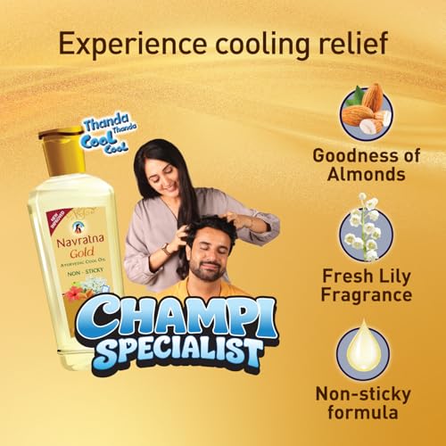 Navratna Gold Ayurvedic Hair Oil | with 24K Gold & 9 Ayurvedic Herbs | Lightweight, Non-Greasy & Fast-Absorbing | Relaxing Head Massage Oil | Deeply Nourishes Hair | 16.91 Fl Oz (500ml)