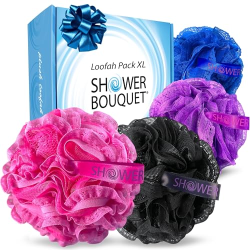 SHOWER BOUQUET Loofah-Bath-Sponge Hot-Lacey-Mesh // 4-Steamy-Lace-Colors