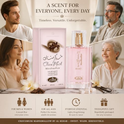 Al-Rehab Choco Musk Marshmallow Eau de Parfum for Women - 50ml (1.65 oz) | Gourmand Perfume with Marshmallow | Sweet, Fluffy & Addictive | Long-Lasting Arabian Dessert Scent
