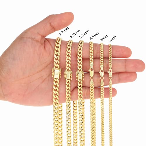 Nuragold 14K Real Yellow Gold Miami Cuban Lightweight Link Chain Necklace 16"-30" (3mm-12.6mm) Italian Jewelry for Men & Women - 7.7mm,20"