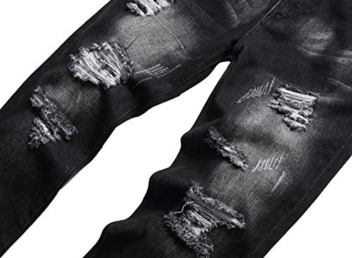 QIMYUM Mens Ripped Jeans, Distressed Destroyed Slim Fit Straight Leg Denim Pants (32, Black702)