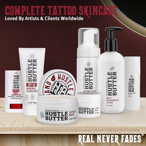 Hustle Butter Tattoo Aftercare Sunscreen Stick - Tattoo Sunscreen Stick, Fade Protection SPF 50, Hydrating with Shea Butter & Coconut Oil, TSA-Friendly, Water Resistant, Non-Greasy, 0.68 oz
