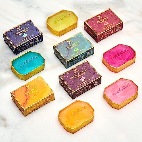 ComfyCozy Jasmine Crystal Soap Bar - 100% Natural Organic Hand Body Soaps Bars - Luxury Aromatherapy Skincare Acne Gift Essentials for Bath Beauty Women Mother Him Her Gifts Set Birthday Ideas - 90g