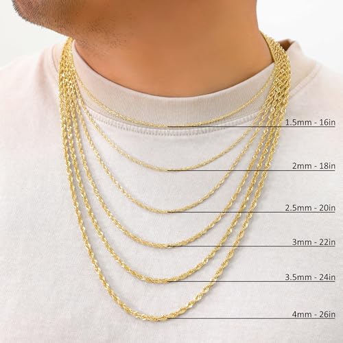 Nuragold 10K Real Yellow Gold Rope Diamond Cut Chain Lightweight Necklace - 20",2.5mm