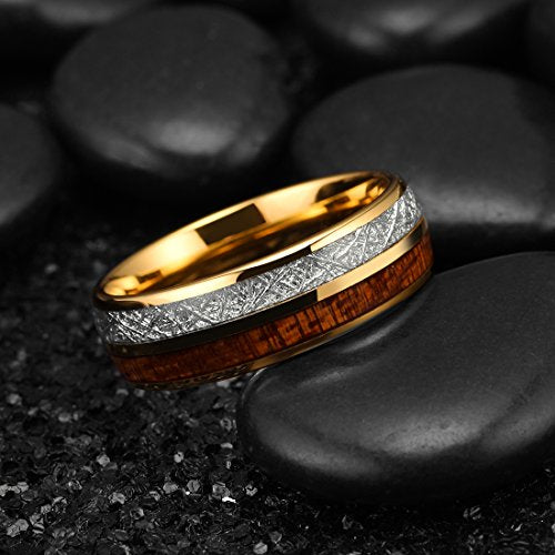 King Will Mens Tungsten Wedding Band Meteorite Wood Inlay Rings 8mm Size 10
