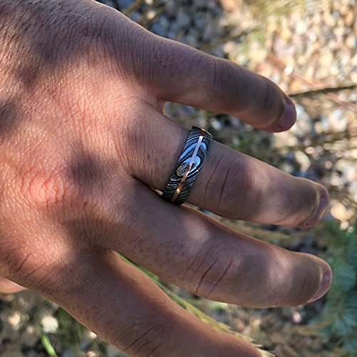 Damascus Steel Wedding Bands USA Made 14k Rose Gold Rings Damascus Rings