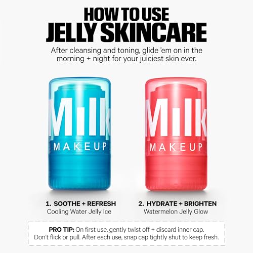 Milk Makeup Skincare Jelly Gift Set – Hydrating + Brightening Face Serums and Blush + Lip Stain in pH-Adaptive Pink – Two Full Size Serum Sticks .21oz + Travel-Friendly Jelly Tint (pHreeze) .17oz