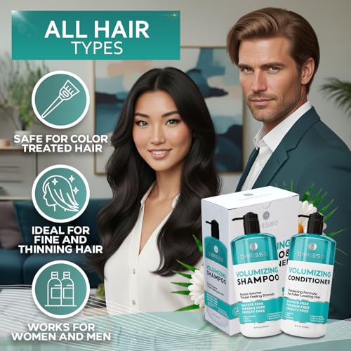 Volumizing Shampoo and Conditioner Set - Sulfate Free, Thickening Formula for Fine and Thin Hair - Volume Boost, Professional Salon Hair Care for Men and Women - 16 Fl Oz (Set of 2)