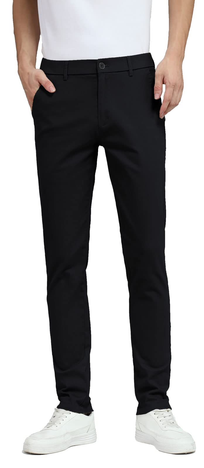 Plaid&Plain Men's Skinny Stretchy Khaki Pants Colored Pants Slim Fit Slacks Tapered Trousers 819 Black 31X30
