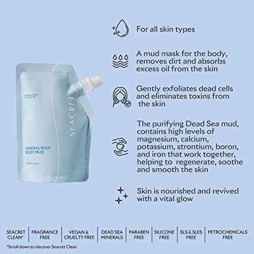 SEACRET Dead Sea Mud - Mineral Rich Body Mud Treatment (Concentration of 99%) Removes Excess Oil and Dead Skin Cells (10.6 oz.) (Pack of 2)