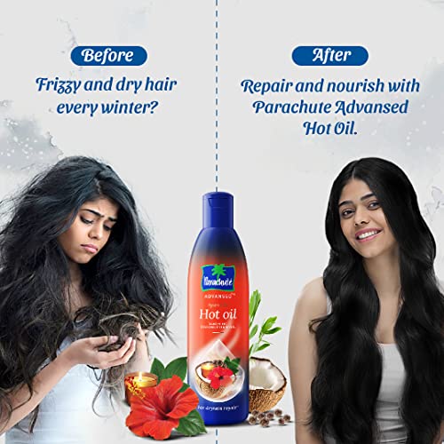 Parachute Advansed Ayurvedic Hot Oil| Warming Coconut Hair Oil with 5 Ayurvedic Ingredients | 13.5 Fl oz + 3 Fl oz