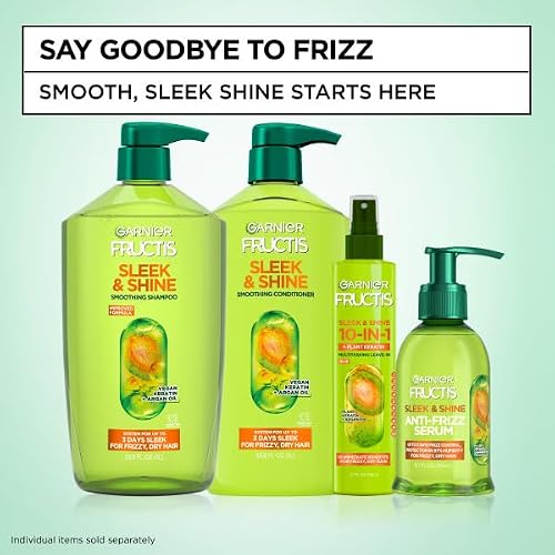 Garnier Fructis Sleek & Shine 10-in-1 Leave In Conditioner Spray for Dry, Frizzy Hair, Heat Protectant Up to 450F with Argan Oil & Plant Keratin, Provides Flyaway and Frizz Control, 8.1 Fl Oz