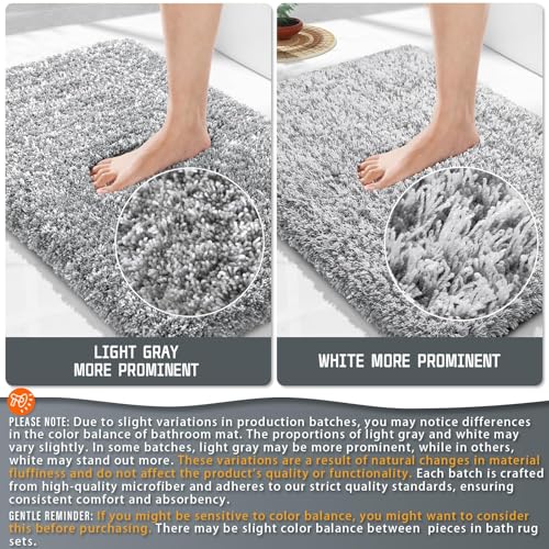 Yimobra Bathroom Rugs Non Slip Washable 36X24, Ultra Soft and Water Absorbent Bath Mats, Plush Fluffy Shower Mat Outside, Luxury Microfiber Thick Matts for Bathroom Floor/Tub, Light Gray and White