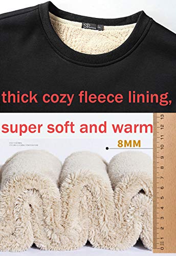 Flygo Men's Warm Sherpa Lined Crewneck Sweatshirts Heavyweight Fleece Pullover Thick Thermal Cotton Sweat-Shirts(Khaki-XL)