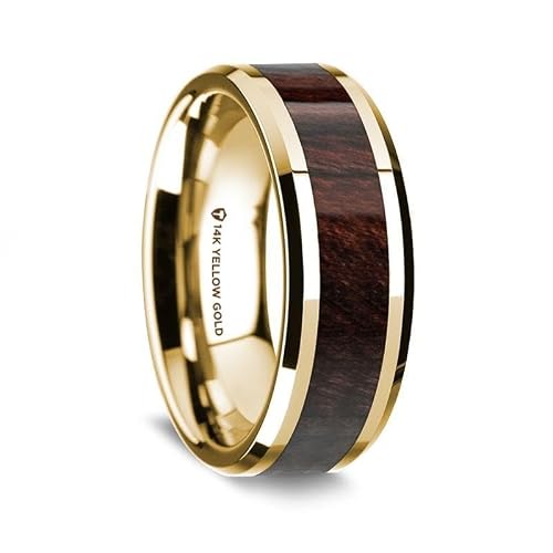 Thorsten 14K Yellow Gold Edges Ring W/Bubinga Wood Inlay Size 12.5, 8mm