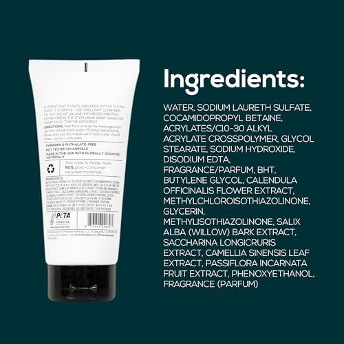 MARLOWE. Facial Cleanser, Daily Face Wash, Removes Dirt + Oil, 6 oz