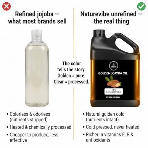 Naturevibe Botanicals Golden Jojoba Oil 32 oz – 100% Pure, Cold-Pressed Moisturizer for Skin & Hair | Antioxidant-Rich, Non-Greasy, Carrier Oil & Daily Hydration