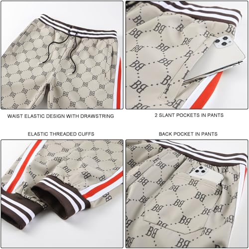 Aeeleire Track Suits for Men Set Plaid Tracksuit Mens Sweatsuits 2 Piece Sport Jogger Sweat Suits Clothes Jogging Outfits Khaki JM-A05-L