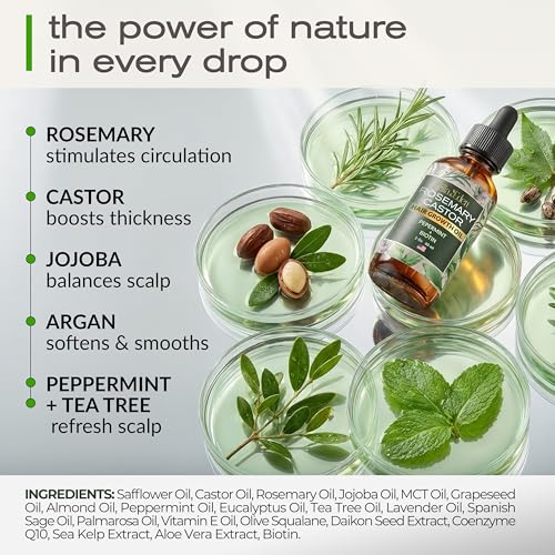Hair Growth Oil with Rosemary, Castor & Biotin, Dry Scalp Treatment, 2 Oz
