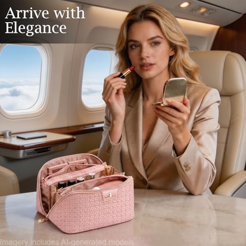 Travel Makeup Bag for Women: 3 Pcs Set Vagen Leather Make up Bag Hand-made