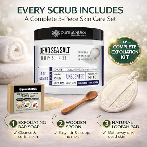 pureSCRUBS Unscented Exfoliating Body Scrub For Sensitive Skin, Large 16oz