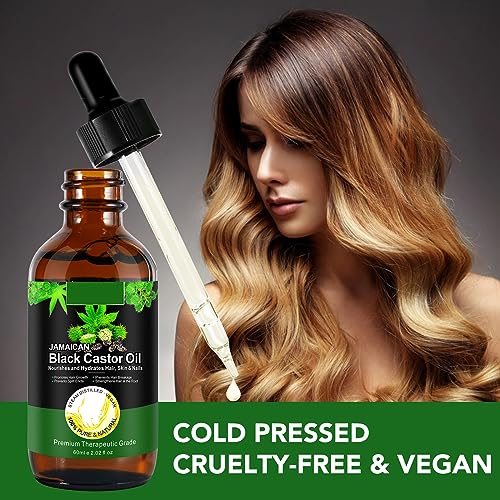 NIFEISHI Organic Castor Oil Cold Pressed Unrefined Glass Bottle, Jamaican Black Castor Oil for Hair Growth, Skin Care, Eyelashes, Eyebrows fl oz