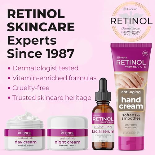 LIVAURA Retinol Skin Care Set for Women - Cleanser, Serum, Eye Gel & Cream