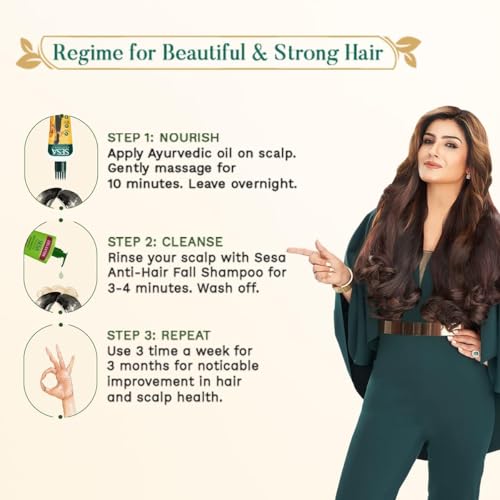 sesa Ayurvedic Hair Oil With Bhringraj & 17 Rare Herbs With Coconut Oil and 4 Nourishing Oil For Hair Growth Help Control Hair Fall & Easy Hair Oil Applicator For Women and Men, 3.38 Fl Oz or 100 ml