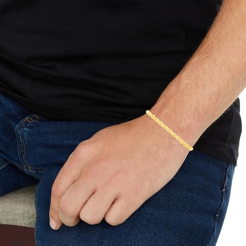Floreo 14k Yellow Gold 3.8mm Solid Rope Chain Bracelet 8 Inch