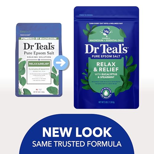 Dr Teal's Epsom Salt Magnesium Soak, Relax & Relief with Eucalyptus & Spearmint Essential Oils, 3 lbs