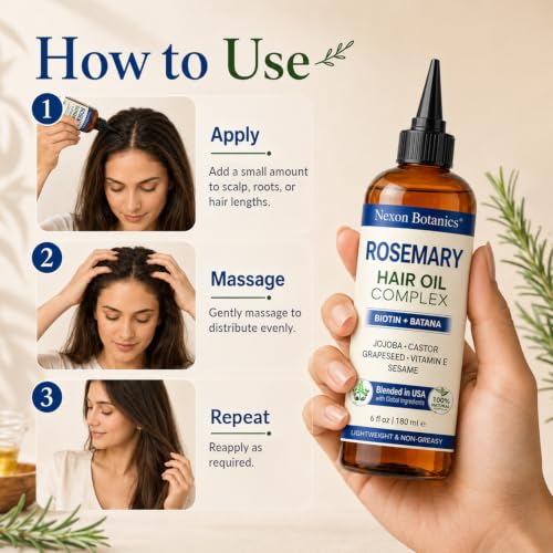 Rosemary Hair Oil 6 Fl Oz - Scalp Blend with Biotin, Batana & Castor Oil