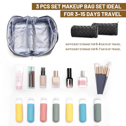 BOYATU Travel Makeup Bag Organizer: 180°Open-Flat 3 Pcs Make up Bags Set