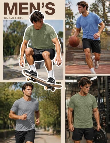 Poriff 3-Pack Men's Summer Short Sleeve Shirts, Breathable Muscle Tee, Athletic Fit Active Wear Training T-Shirts with V-Notch Neckline XXL