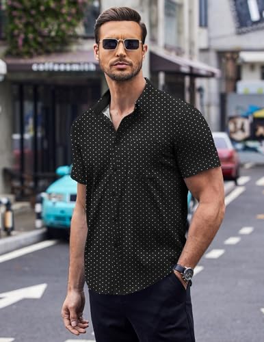 COOFANDY Mens Polka Dot Dress Shirt Fashion Stylish Shirts Business Casual Shirts Black