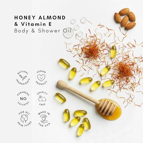 Olivia Care Honey Almond Body & Shower Oil with Vitamin E – Nourishing Moisturizing Oil, 8 fl oz