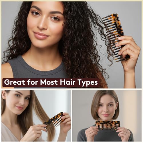 BESGLAM Wide Tooth Comb for Curls & Thick Hair - Large Detangling Comb for Women, 6 Inch Full-hand Length Acetate (Anti-Static), Wet/Dry Use, Reduces Breakage, (Tortoise)