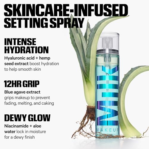 Milk Makeup Hydro Grip Set + Refresh Spray with Hyaluronic Acid – Sets Makeup + Hydrates Skin for Up to 12 Hours – Long-Lasting, Alcohol-Free Facial Mist for Dewy, Radiant Skin – 1.69 oz
