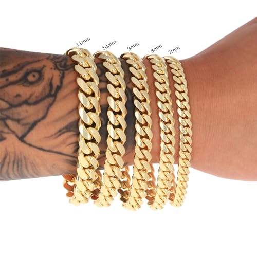Nuragold 10K Real Yellow Gold Solid Miami Cuban Link Chain Italian Bracelet - 7.5",6mm