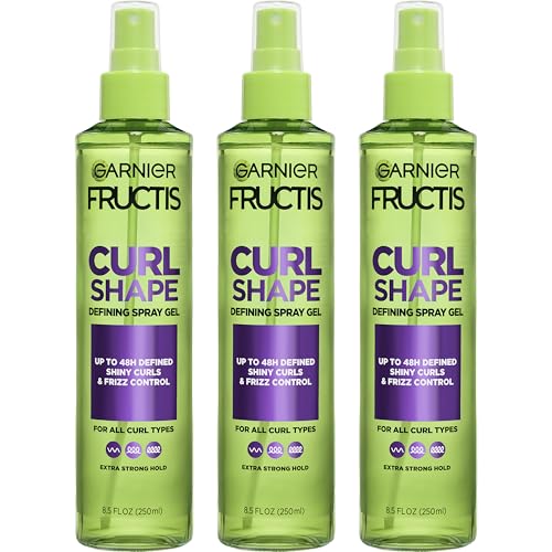 Garnier Fructis Style Curl Shape Defining Spray Hair Gel, Strong Hold Frizz Control for Curly, Wavy, and Coily Hair, Nourishing Formula, 8.5 fl oz, 3 Count (Packaging May Vary)