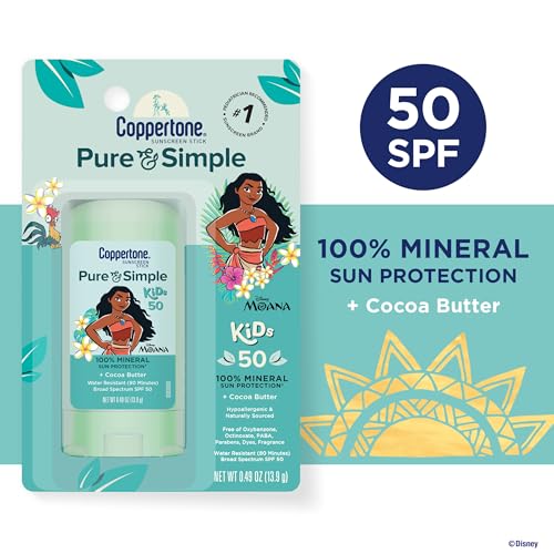 Coppertone Pure and Simple Kids Mineral Sunscreen Stick SPF 50, 0.49 OZ