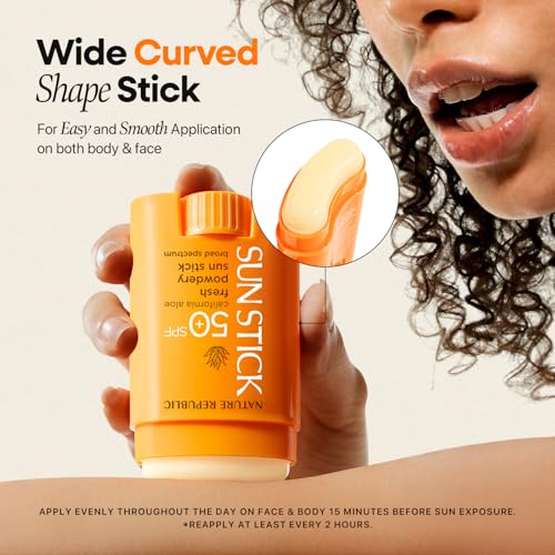 Nature Republic California Aloe Fresh Powdery Sun Stick Broad Spectrum SPF50+ | Korean Sunscreen, Travel Size Sunblock Stick, No White Cast, Non-Sticky, Water-Resistant, 0.71 oz / 21 g