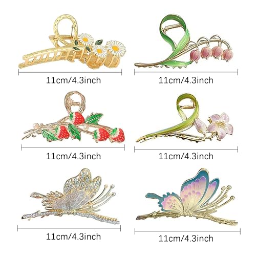 6 Pcs Hair Claw Clips for Women 4.3 Inch Large Strong Butterfly Flower Claw