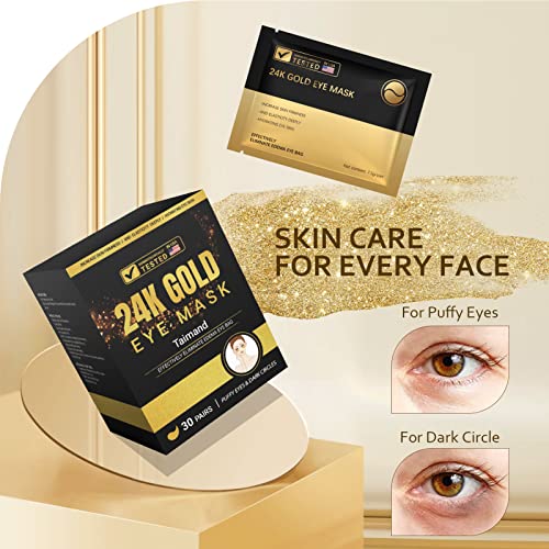 Taimand Under Eye Patches (30 Pairs), 24K Gold Eye Mask for Dark Circles