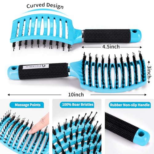 HIPPIH Boar Bristle Hair Brush Set of 2, Detangling Smoothing for Wet & Dry