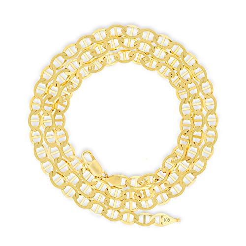 Nuragold 10K Real Yellow Gold 5mm Mariner Chain Solid Link Anchor Necklace - 22"