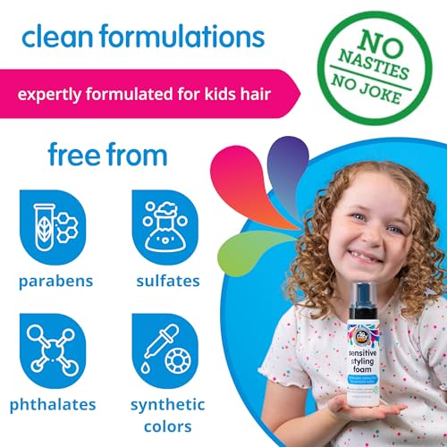 SoCozy Kids Sensitive Styling Foam - Sensitive Foam For Kids w/Straight or Curly Hair - Gentle Natural Hold Styler, Rosemary (6 fl oz)