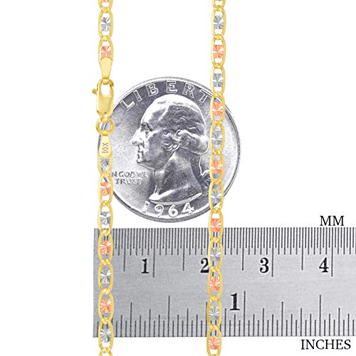 Nuragold 10k Solid Tri Color Gold Valentino 3mm Anchor Link Chain Necklace - 18"