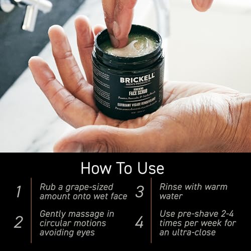 Brickell Men's Renewing Face Scrub for Men, Deep Exfoliating Facial Scrub Formulated with Pumice, Caffeine and Jojoba Beads, 4 Ounce, Scented