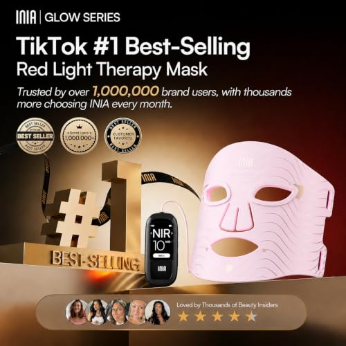 INIA Red Light Therapy Mask for Face, 850nm NIR, Red/Blue LED Light 4 Modes